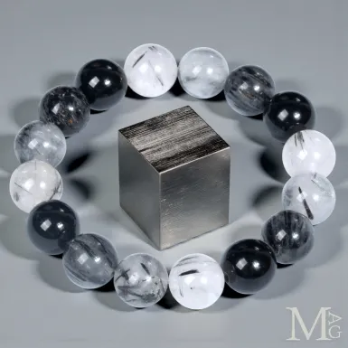 Bracciale in Quarzo Tormalinato e Onice Nero – S...