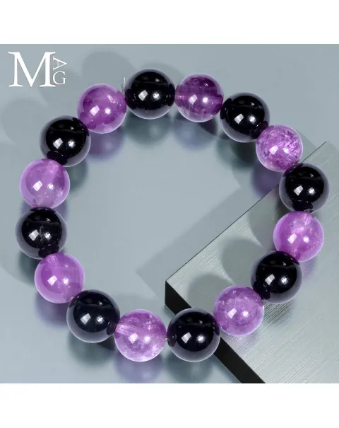 Bracciale in Ametista Boliviana e Onice Nero – Sfere da 12,5 mm