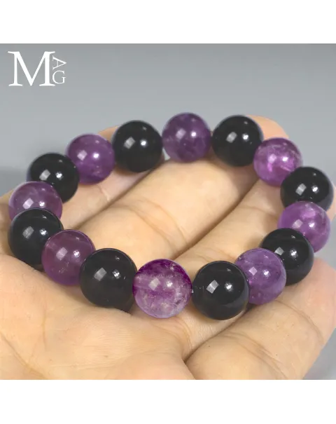 Bracciale in Ametista Boliviana e Onice Nero – Sfere da 12,5 mm