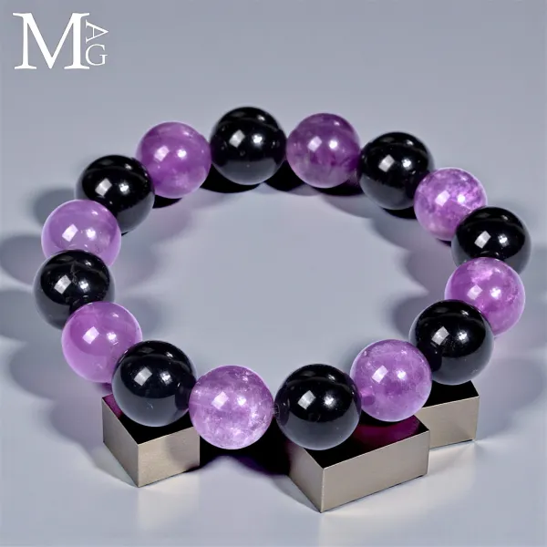 Bracciale in Ametista Boliviana e Onice Nero – Sfere da 12,5 mm