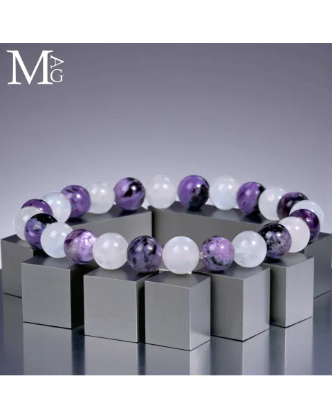 Bracciale in Charoite Siberiana e Pietra di Luna.