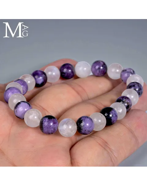 Bracciale in Charoite Siberiana e Pietra di Luna.