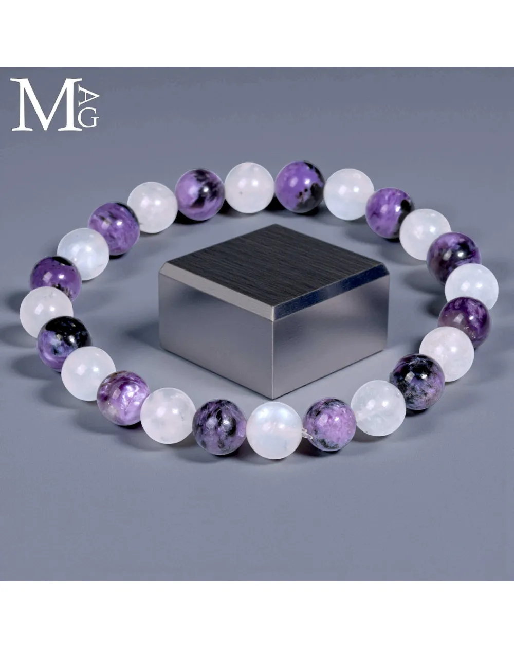 Bracciale in Charoite Siberiana e Pietra di Luna.