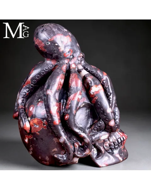 Scultura in Diaspro Nero – Teschio con Polpo.