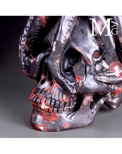 Scultura in Diaspro Nero – Teschio con Polpo.