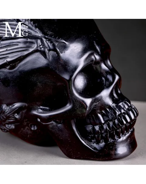 Scultura in Diaspro Nero – Teschio con Drago
