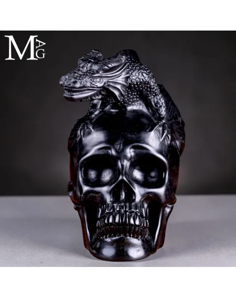 Scultura in Diaspro Nero – Teschio con Drago