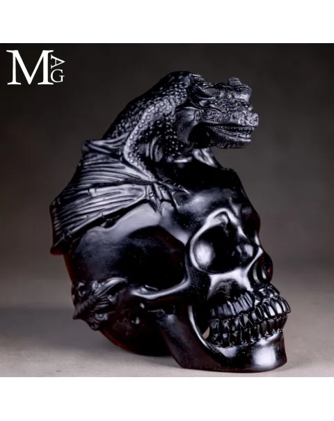 Scultura in Diaspro Nero – Teschio con Drago