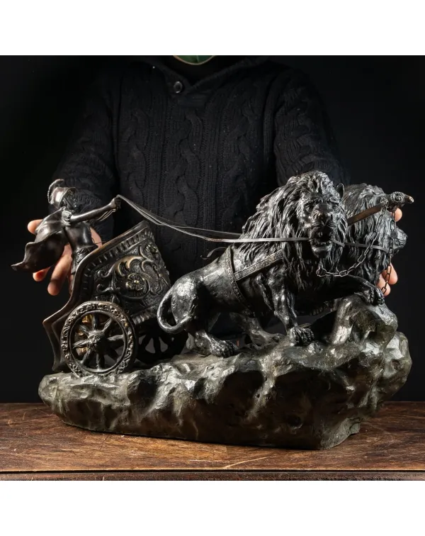 Scultura Bronzo Biga con Leoni