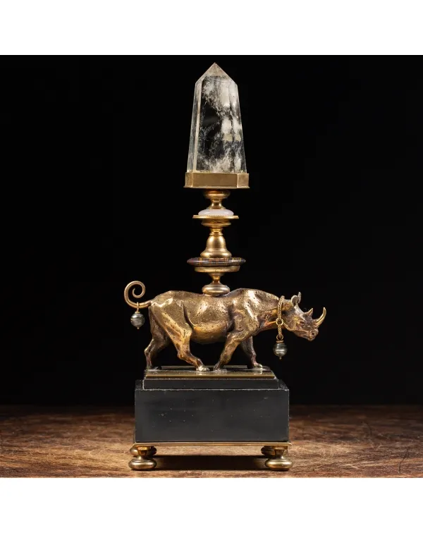 Scultura rinoceronte con Quarzo e Agata