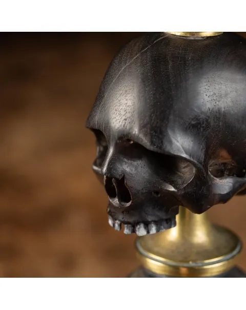 Scultura con teschio e punta di quarzo