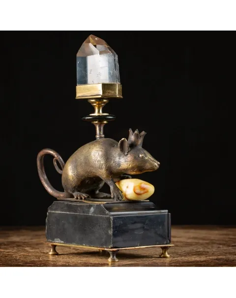 Scultura roditore con Quarzo e Ambra
