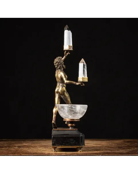 Scultura Fauno Danzante con Punte di Quarzo