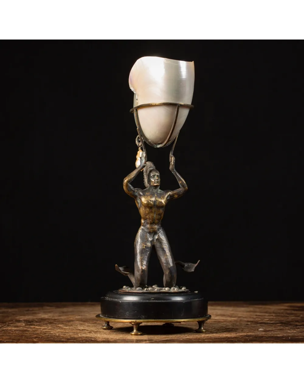 Scultura Bronzo Tritone con Nautilus