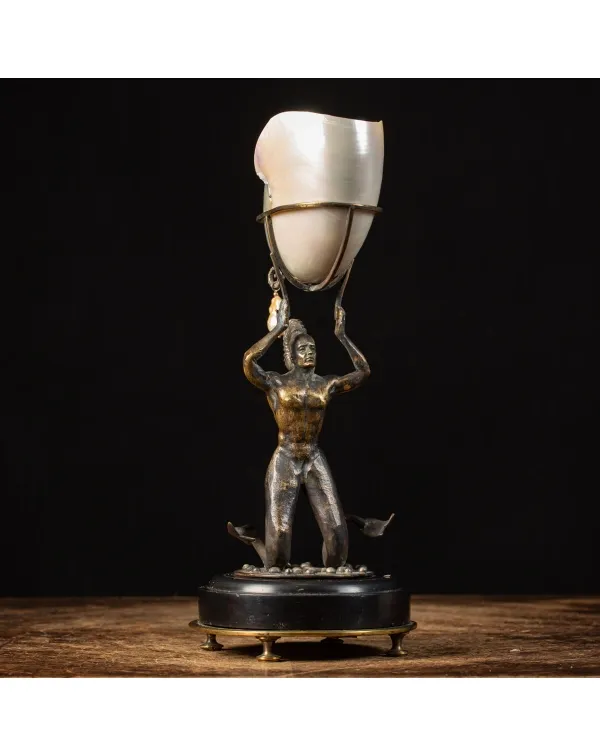 Scultura Bronzo Tritone con Nautilus