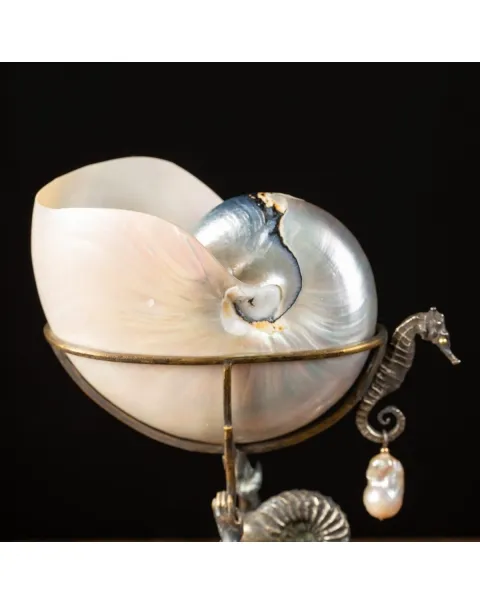 Scultura Bronzo Tritone con Nautilus