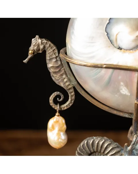 Scultura Bronzo Tritone con Nautilus