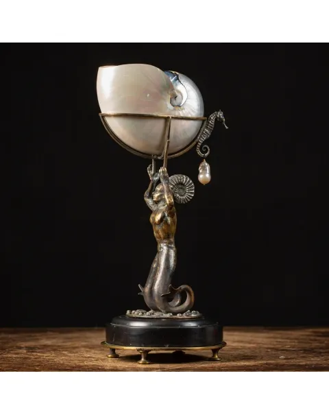 Scultura Bronzo Tritone con Nautilus