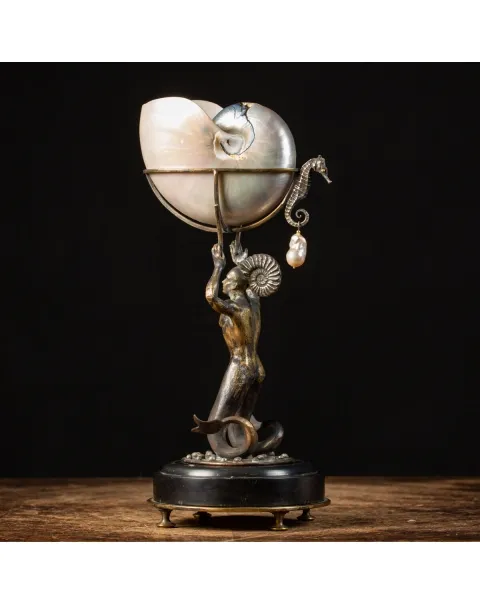 Scultura Bronzo Tritone con Nautilus
