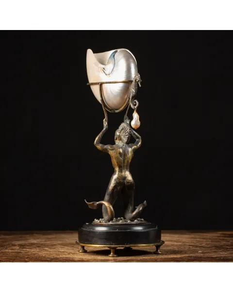 Scultura Bronzo Tritone con Nautilus