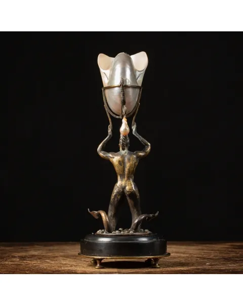 Scultura Bronzo Tritone con Nautilus