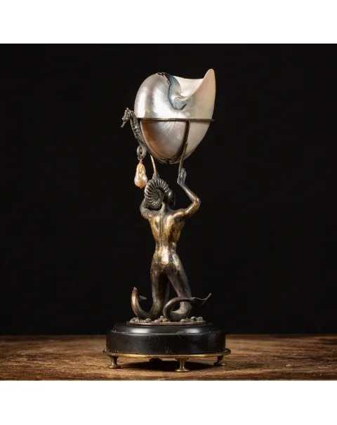 Scultura Bronzo Tritone con Nautilus