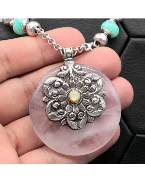 Raffinata Collana con Pietre Antiche di : Acquamarina e Larimar e Quarzo