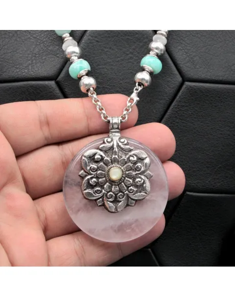 Raffinata Collana con Pietre Antiche di : Acquamarina e Larimar e Quarzo
