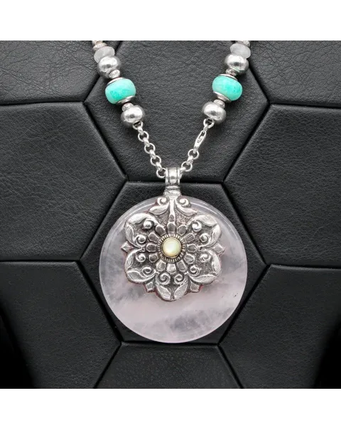 Raffinata Collana con Pietre Antiche di : Acquamarina e Larimar e Quarzo