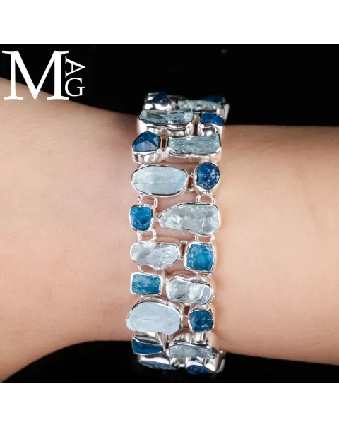 Bracciale in Argento con Acquamarina e Apatite Naturali.