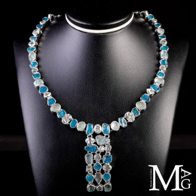 Collier in Argento con Acquamarina e Apatite Natur...