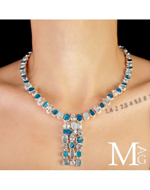 Collier in Argento con Acquamarina e Apatite Naturali.