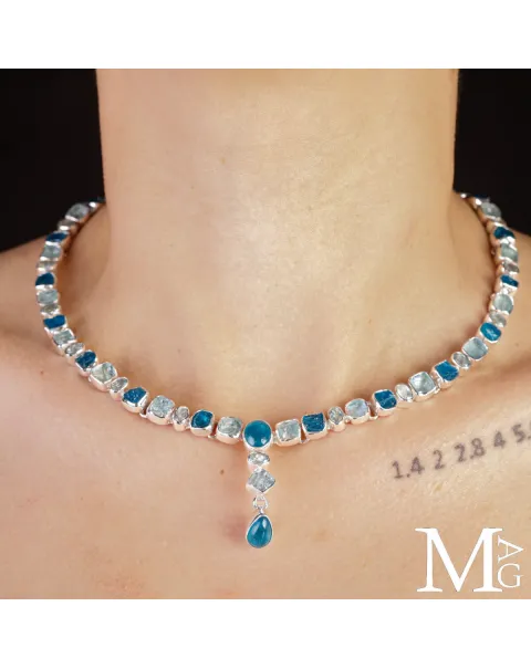 Collier in Argento con Acquamarina e Apatite Naturali.