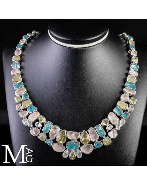 Collier in Argento con Eliodoro, Morganite, Acquamarina e Apatite Naturali