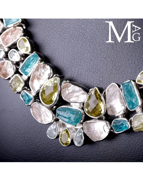 Collier in Argento con Eliodoro, Morganite, Acquamarina e Apatite Naturali