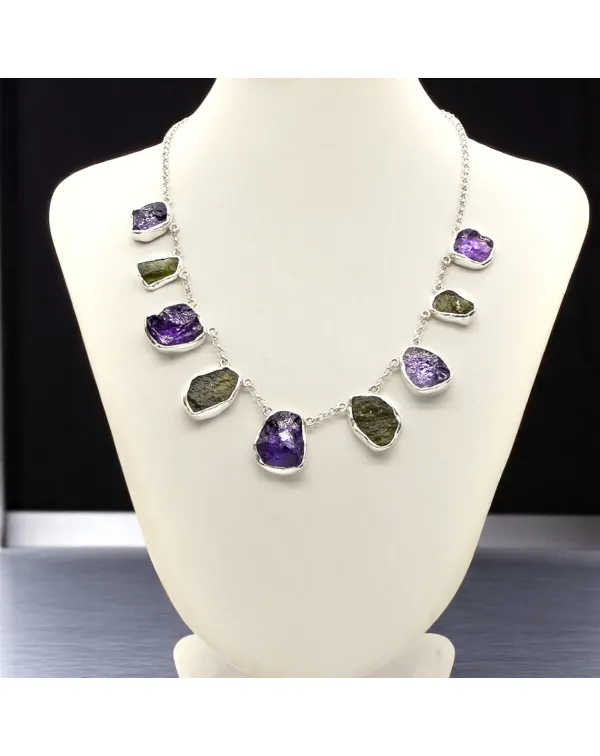 Collier in Argento con Ametista Boliviana e Moldav...