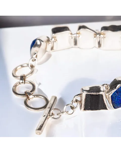 Bracciale in Argento con Azzurrite dei Monti Urali e Tormalina Nera.