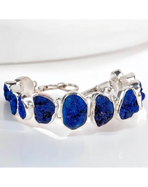 Esclusivo bracciale in Argento con Rara Azzurrite in Formazione Geode.