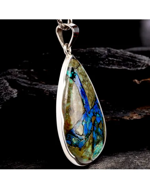 Ciondolo Goccia in Argento con Azzurrite Naturale.