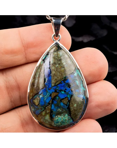 Ciondolo Goccia in Argento con Azzurrite Naturale.