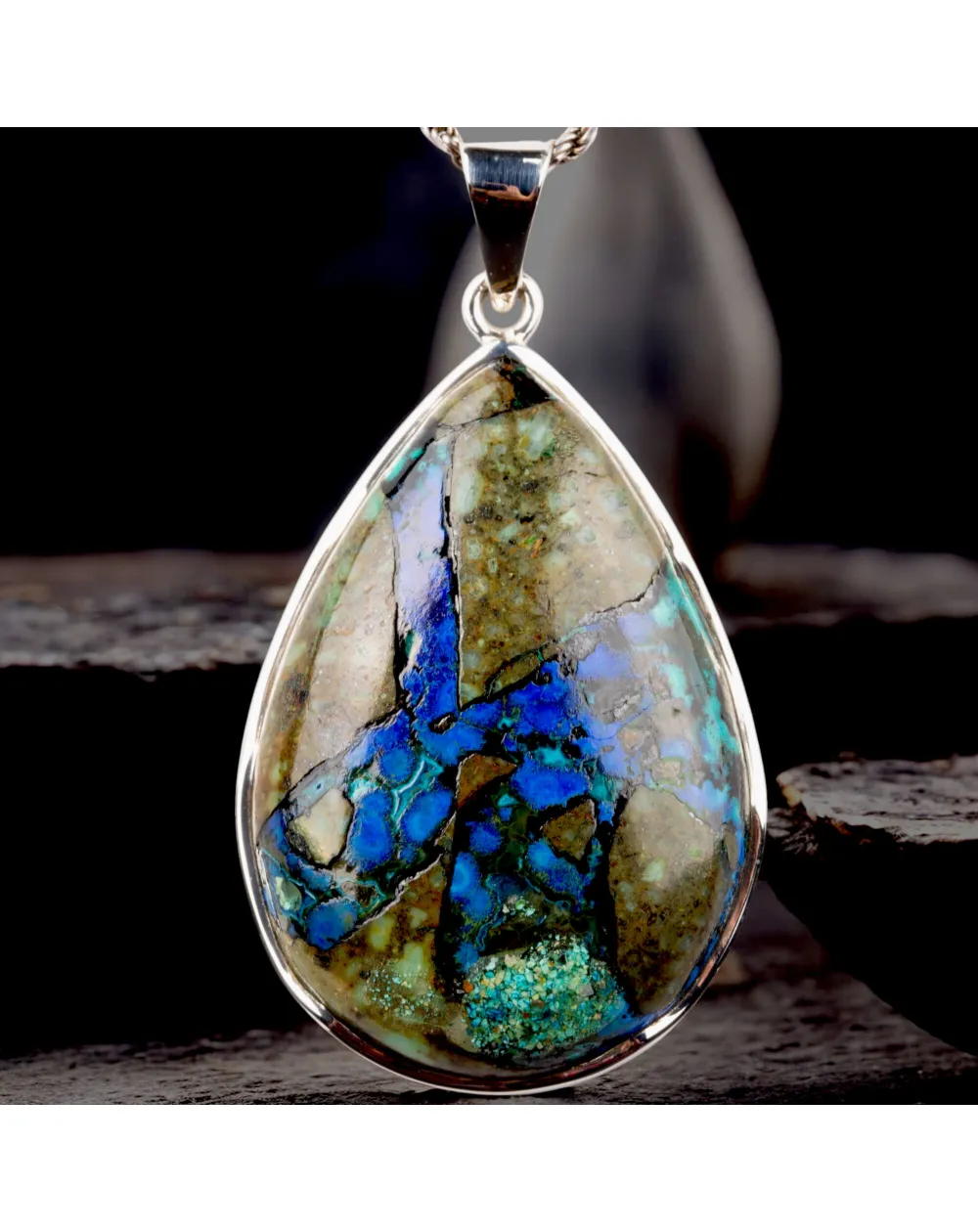 Ciondolo Goccia in Argento con Azzurrite Naturale.