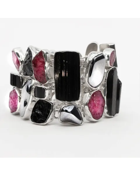 Bracciale Mosaico di Gemme Rubino - Black Tormalina nera e Hematite