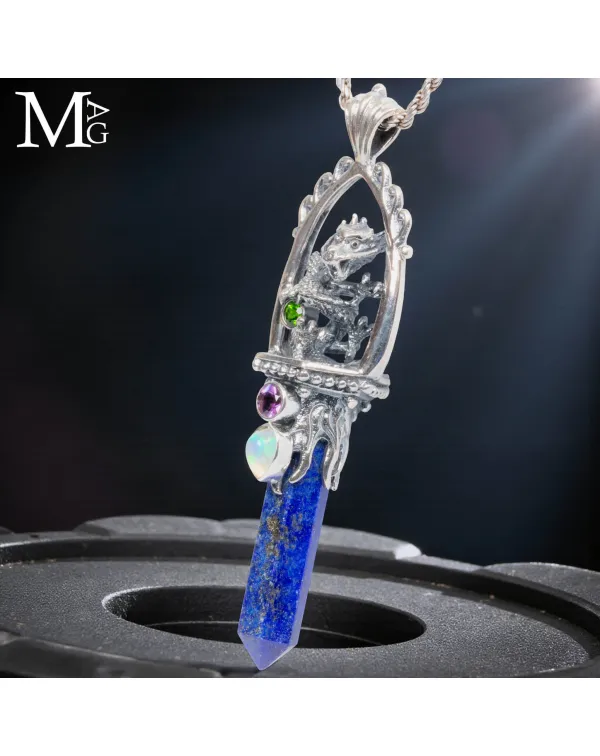 Ciondolo Drago in Argento con Lapis, Opale, Ametis...