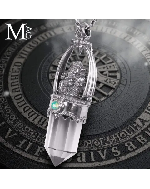 Ciondolo in Argento con Ganesha, Punta in Quarzo Ialino e Opale Etiope.
