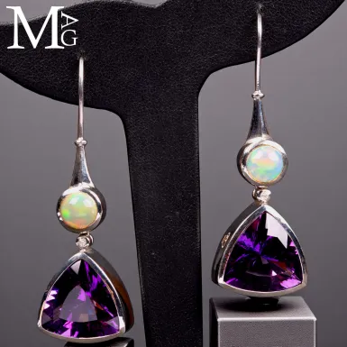 Orecchini in Argento con Opali Etiopi, Diamante e ...