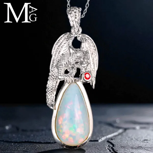 Ciondolo in Argento Linea Dragon con Opale Etiope e Rubino Birmano.