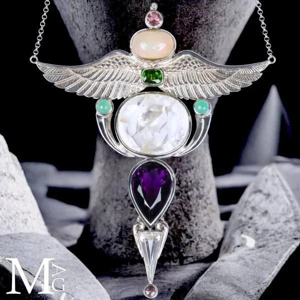 Collier Faraonico – Opale Etiope, Ametista Boliviana, Quarzo Lemuriano “Manifestation”, Tormalina e Amazzonite