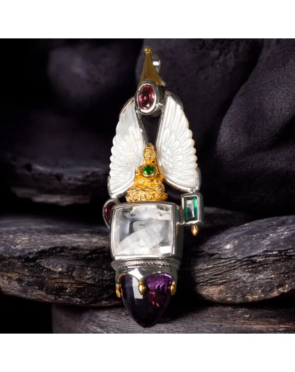 Amuleto Divino in Argento e Oro con Gemme Preziose...