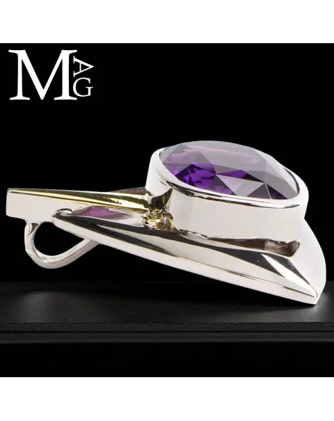 Pendente in Argento con Ametista Boliviana e Diamantino Champagne.