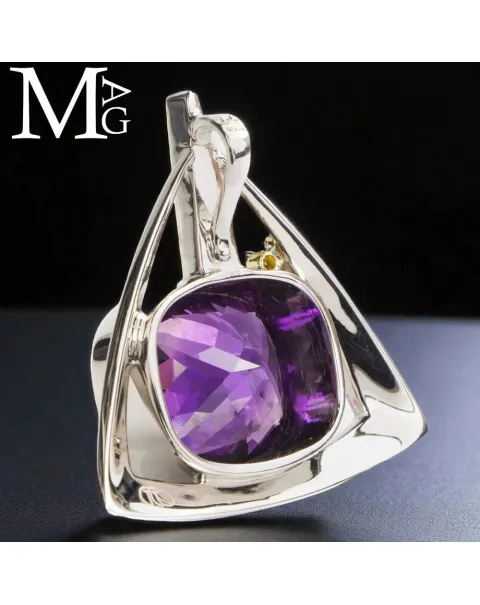 Pendente in Argento con Ametista Boliviana e Diamantino Champagne.